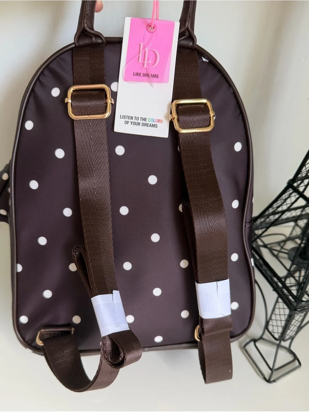 Polka Dot Backpack in Dark Plum with White Dots